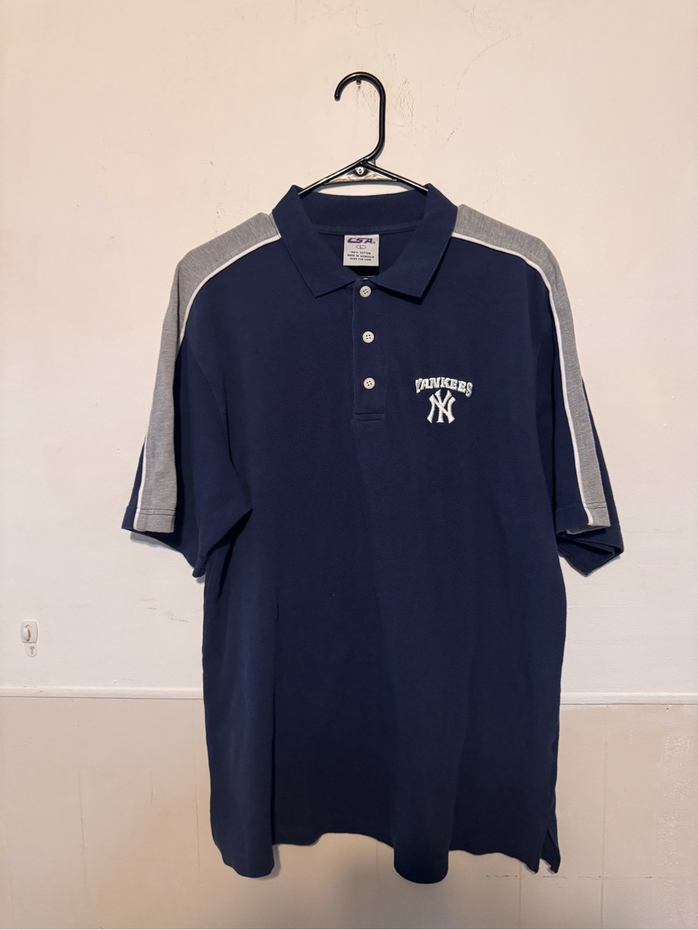 Vintage CSA New York Yankees Polo Shirt Mens Large Navy Gray MLB Y2K Embroidered